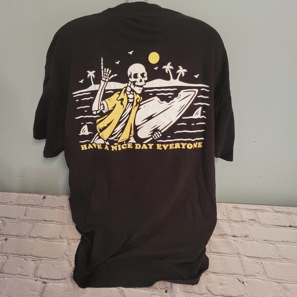 Call Your Mother T Shirt  Shark Infestation Have a Nice Day Skeleton Surfer Sz L - Picture 1 of 3